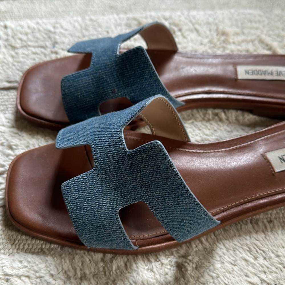 Steve Madden Denim Flat Slide Sandals 9.5